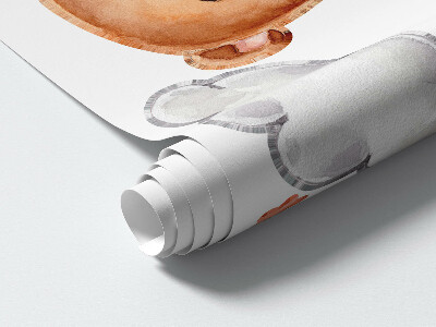 Autocollant mural 80x106 Ours en peluche mignons sur un arc-en-ciel à l'aquarelle pastel