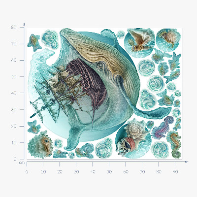 Autocollant mural 80x94 Royaume sous-marin avec un navire de dessin animé