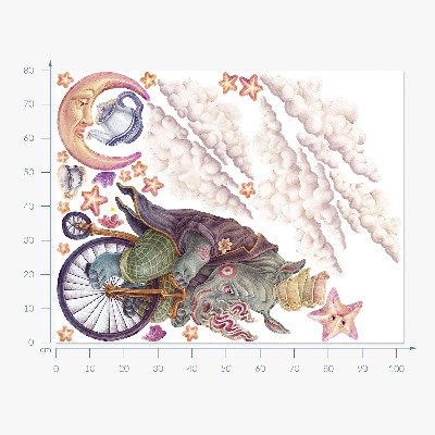 Autocollant mural 80x102 Le monde pastel des animaux sous forme de dessin animé