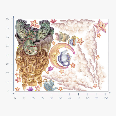 Autocollant mural 80x103 Animaux dans une esthétique de dessin au pastel