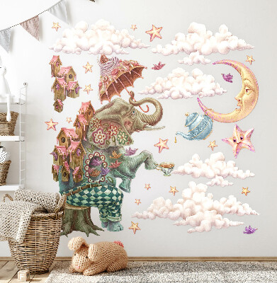 Autocollant mural 80x111 Un pays magique d'animaux dans un dessin au pastel