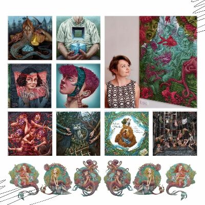 Autocollant mural 80x119 Dinosaure rouge avec des dessins et des fleurs