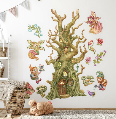 Autocollant mural 80x106 Créatures féeriques de la forêt et maison pastel