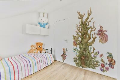 Autocollant mural 80x106 Créatures féeriques de la forêt et maison pastel