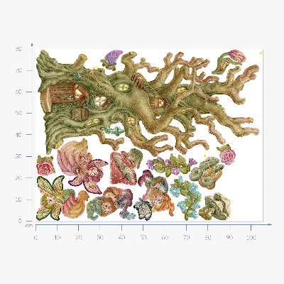 Autocollant mural 80x106 Créatures féeriques de la forêt et maison pastel