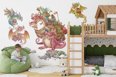 Autocollant mural 80x107 Dragons de contes de fées aux tons pastel