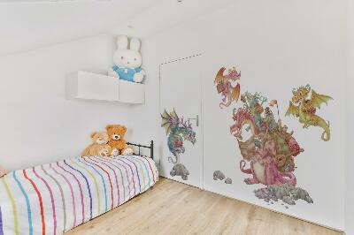 Autocollant mural 80x107 Dragons de contes de fées aux tons pastel