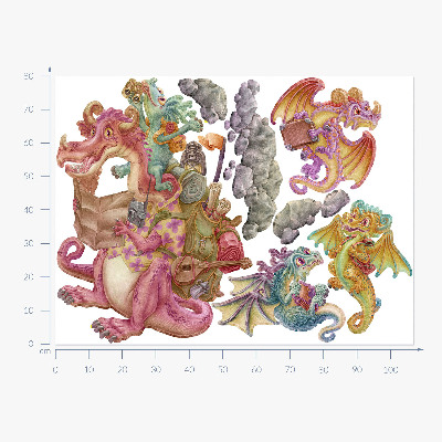 Autocollant mural 80x107 Dragons de contes de fées aux tons pastel