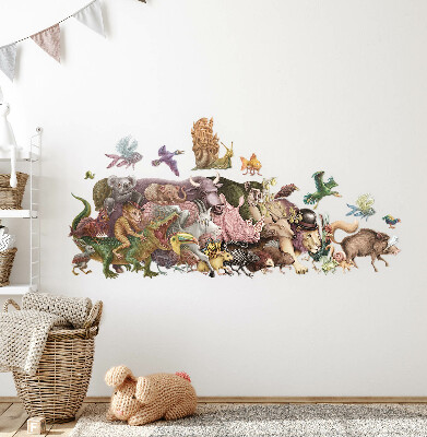 Autocollant mural 80x138 Animaux magiques aux graphismes pastel