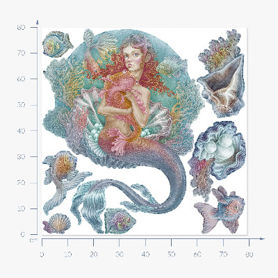 Autocollant mural 80x79 Sirène dans un style sous-marin pastel