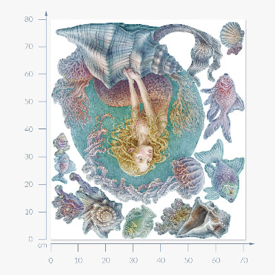 Autocollant mural 80x71 Sirène dans un monde sous-marin pastel