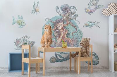 Autocollant mural 80x89 Une sirène dans un style de dessin pastel