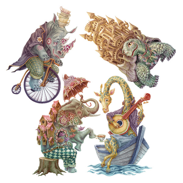 Autocollant mural 80x105 Dessins au pastel d'animaux magiques