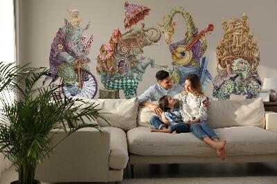 Autocollant mural 80x105 Dessins au pastel d'animaux magiques