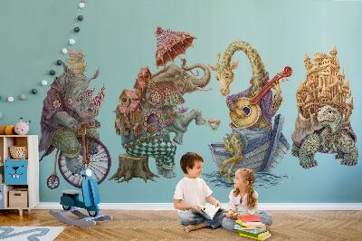 Autocollant mural 80x105 Dessins au pastel d'animaux magiques