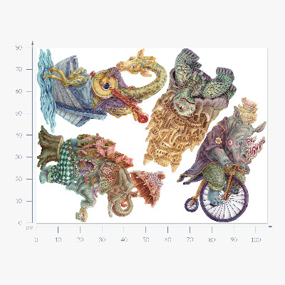 Autocollant mural 80x105 Dessins au pastel d'animaux magiques