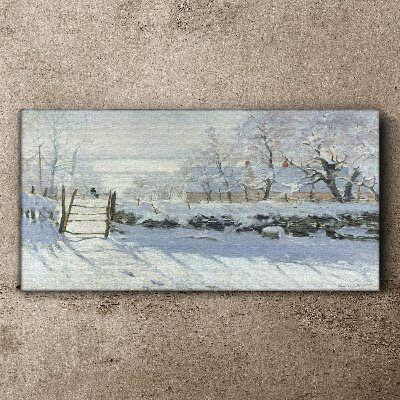 Tableau imprimé sur toile Paysage d'hiver avec une porte
