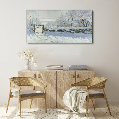 Tableau imprimé sur toile Paysage d'hiver avec une porte