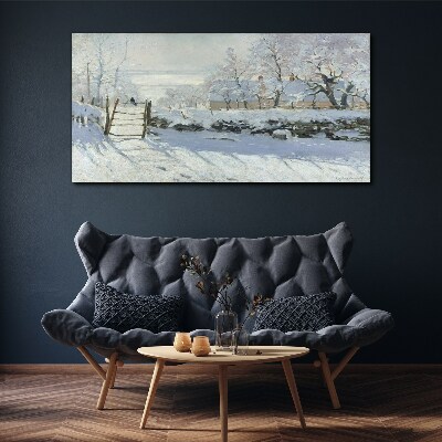 Tableau imprimé sur toile Paysage d'hiver avec une porte