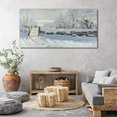 Tableau imprimé sur toile Paysage d'hiver avec une porte