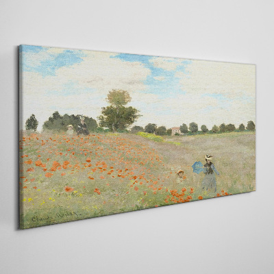 Tableau imprimé sur toile Champs de coquelicots sous le soleil d'été