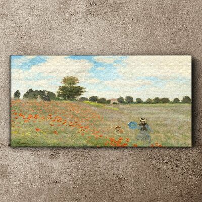 Tableau imprimé sur toile Champs de coquelicots sous le soleil d'été