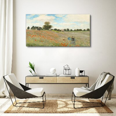 Tableau imprimé sur toile Champs de coquelicots sous le soleil d'été