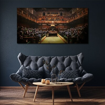 Tableau toile imprimée Un rassemblement de singes au parlement