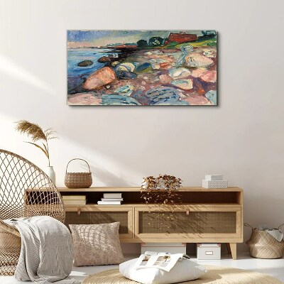 Tableau toile imprimée Paysage de bord de mer avec des pierres