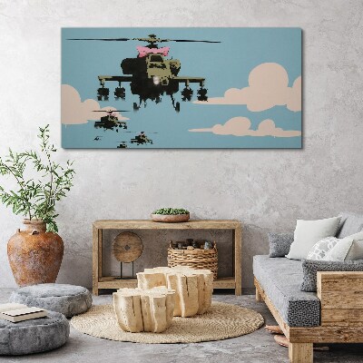 Tableau toile imprimée Des hélicoptères aux arcs roses