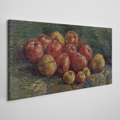 Tableau sur toile Pommes sur fond vert