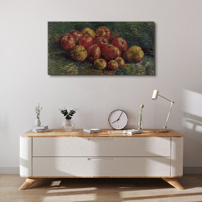 Tableau sur toile Pommes sur fond vert