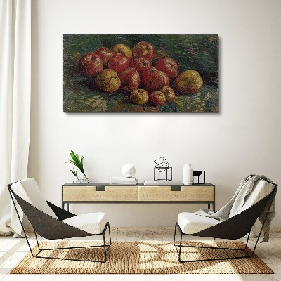 Tableau sur toile Pommes sur fond vert