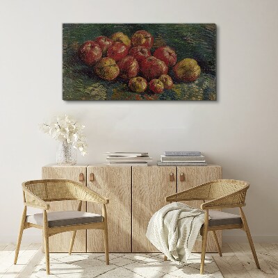 Tableau sur toile Pommes sur fond vert