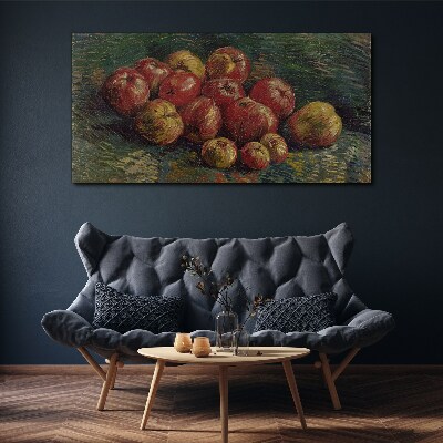 Tableau sur toile Pommes sur fond vert