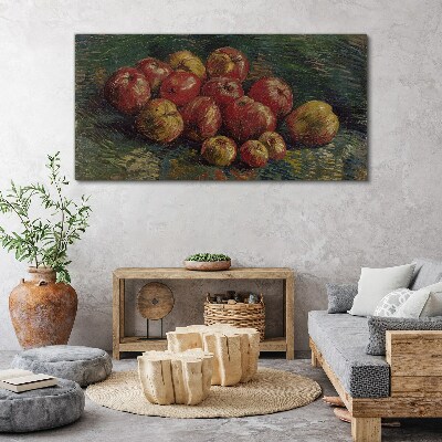 Tableau sur toile Pommes sur fond vert