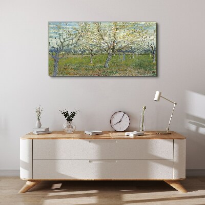 Tableau toile imprimée Arbres en fleurs au soleil du printemps