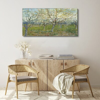 Tableau toile imprimée Arbres en fleurs au soleil du printemps