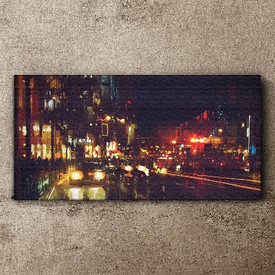 Tableau toile imprimée Rue de nuit à la lueur des lumières