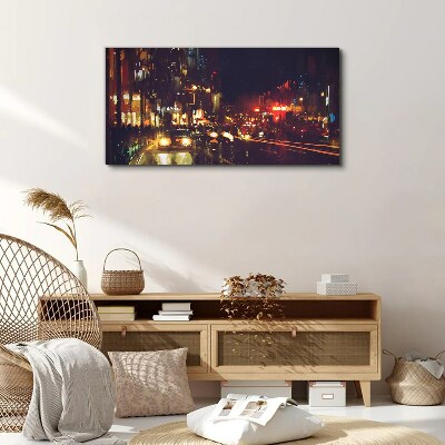 Tableau toile imprimée Rue de nuit à la lueur des lumières