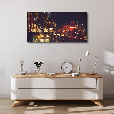 Tableau toile imprimée Rue de nuit à la lueur des lumières