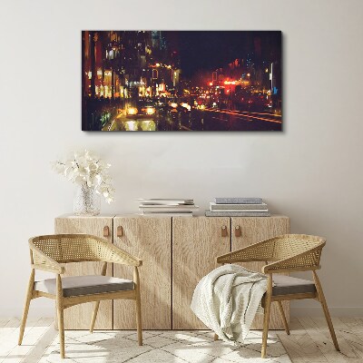 Tableau toile imprimée Rue de nuit à la lueur des lumières