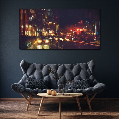 Tableau toile imprimée Rue de nuit à la lueur des lumières