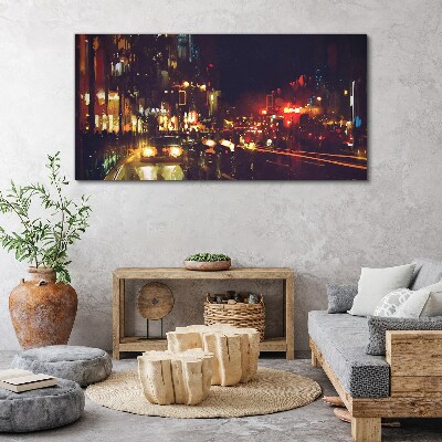 Tableau toile imprimée Rue de nuit à la lueur des lumières