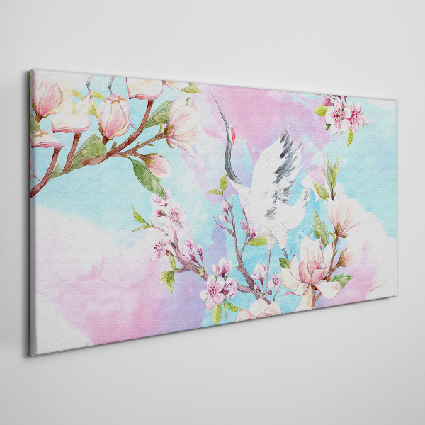 Tableau toile imprimée Paysage floral avec une grue