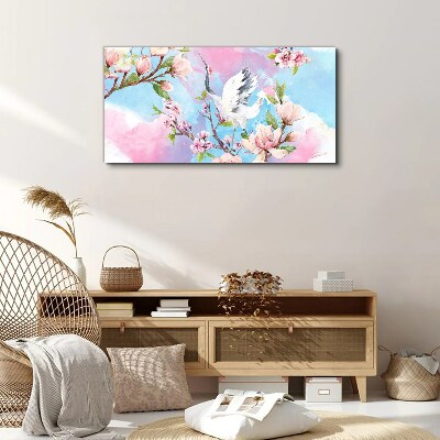 Tableau toile imprimée Paysage floral avec une grue