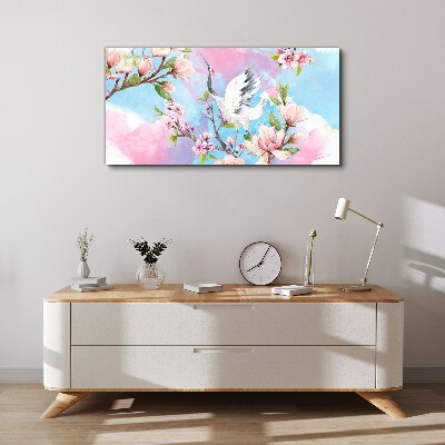 Tableau toile imprimée Paysage floral avec une grue