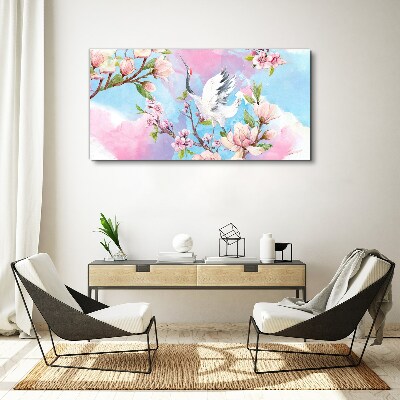 Tableau toile imprimée Paysage floral avec une grue