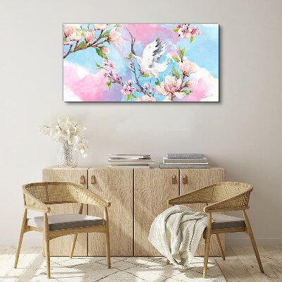 Tableau toile imprimée Paysage floral avec une grue