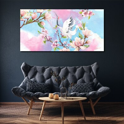 Tableau toile imprimée Paysage floral avec une grue
